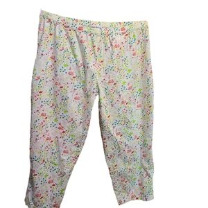 Country Store White Floral Print lounge pants Sz 2X cotton Elastic Waist